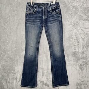 Miss Me Jeans Womens 27 Bootcut DK416 Sequins Embellished Distressed 34L Denim